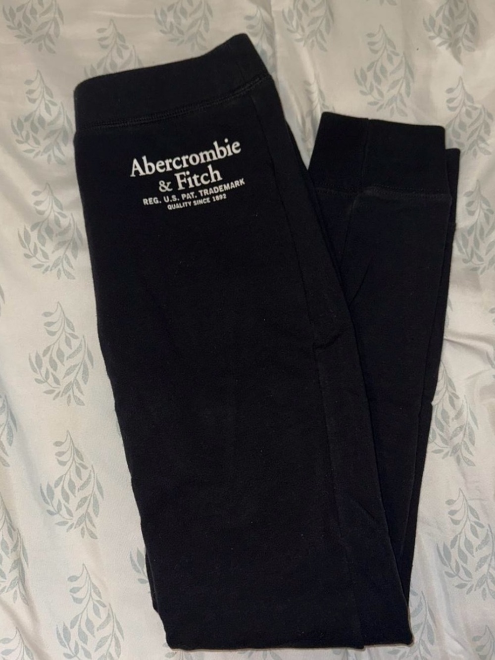 Abercrombie & Fitch Black Logo Kids Leggings with White Print